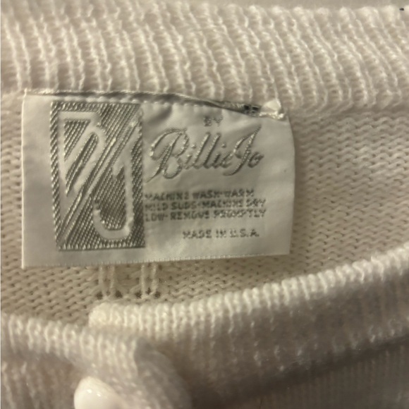 Vintage 70’s Billie Jo Women’s White Cardigan Sweater Floral Grandma Core Preppy - Picture 4 of 4